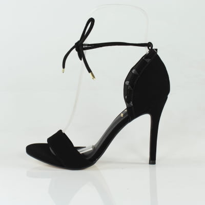 Sandália Salto Alto Wk Minimalista Piramide Duas Tiras Preto