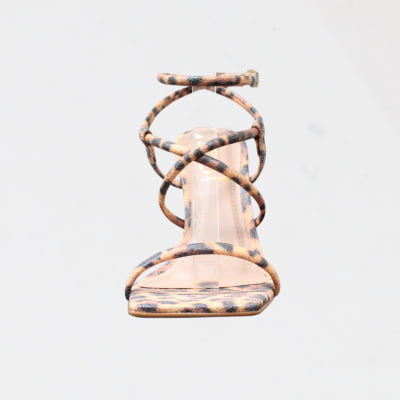 Sandália Salto Alto Wk Tiras Animal Print