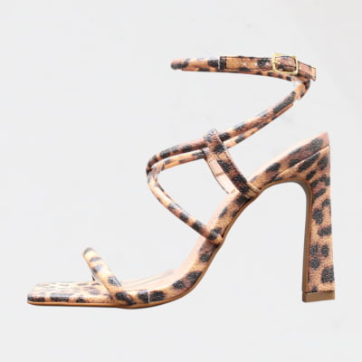 Sandália Salto Alto Wk Tiras Animal Print