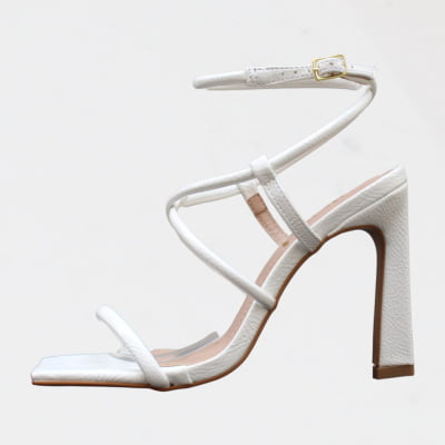 Sandália Salto Alto Wk Tiras Branco