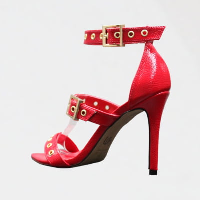 Sandália Salto Alto Wk Tiras Vermelha Envernizado Ilhós