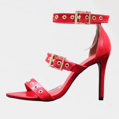 Sandália Salto Alto Wk  Tiras Vermelha Envernizado Ilhós