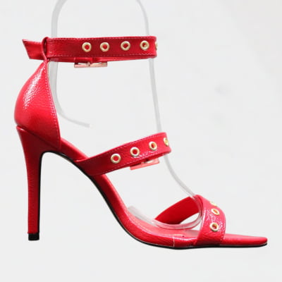 Sandália Salto Alto Wk  Tiras Vermelha Envernizado Ilhós