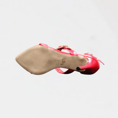 Sandália Salto Alto Wk Tiras Vermelha Envernizado Ilhós