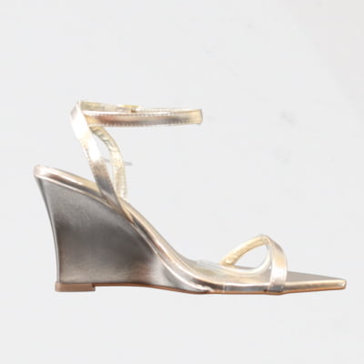 Sandália Salto Anabela Minimalista WK Bico Fino Fivela Dourado