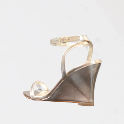 Sandália Salto Anabela Minimalista WK Bico Fino Fivela Dourado