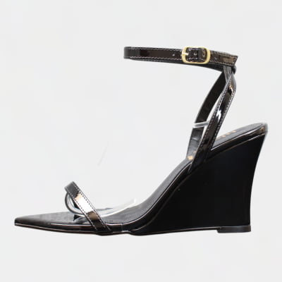 Sandália Salto Anabela Minimalista WK Bico Fino Fivela Preto