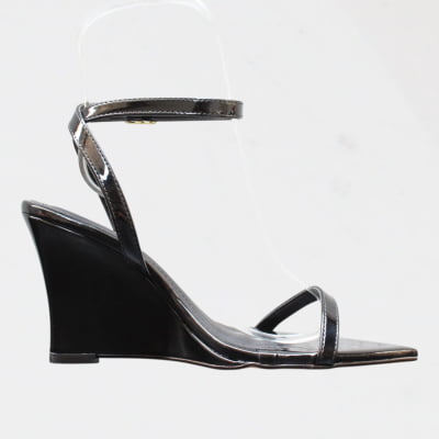 Sandália Salto Anabela Minimalista WK Bico Fino Fivela Preto