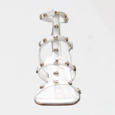 Sandália Salto Grosso Tiras Piramide Dourada Wk Branco