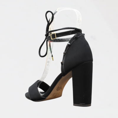 Sandália Salto Grosso Wk Minimalista Duas Tiras Preto