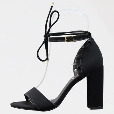 Sandália Salto Grosso Wk Minimalista Duas Tiras Preto