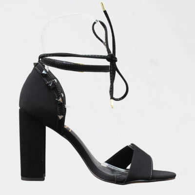 Sandália Salto Grosso Wk Minimalista Duas Tiras Preto