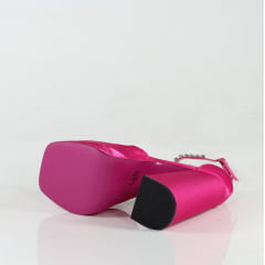 Sandália Inspired Salto 15 Bico Quadrado Cetim Pink