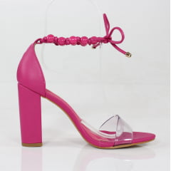 Sandália Salto Alto Minimalista Bolinhas Rosa Pink