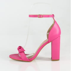 Sandália Salto Grosso Minimalista Laço Pink