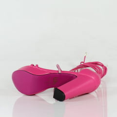 Sandália Salto Grosso Strass de Amarrar Pink