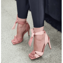 Sandália Salto Alto Bico Quadrado de Amarrar Rosé