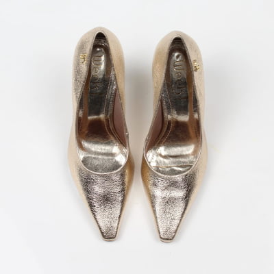 Scarpin Salto Alto Dourado Metalizado Week Shoes