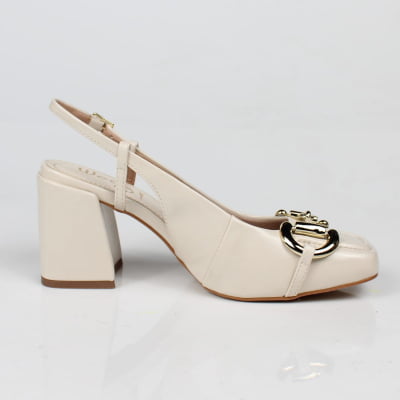 Scarpin Slingback Fivela Salto Grosso Off White Week Shoes