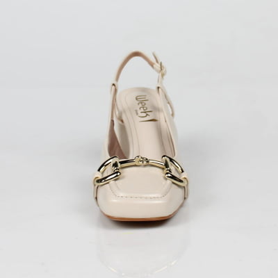 Scarpin Slingback Fivela Salto Grosso Off White Week Shoes