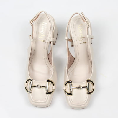 Scarpin Slingback Fivela Salto Grosso Off White Week Shoes