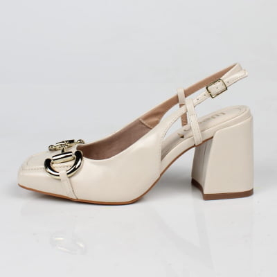 Scarpin Slingback Fivela Salto Grosso Off White Week Shoes