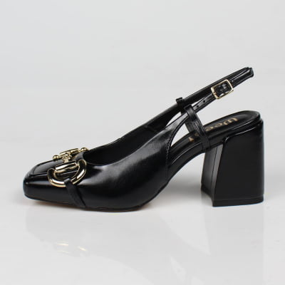 Scarpin Slingback Fivela Salto Grosso Preto Week Shoes