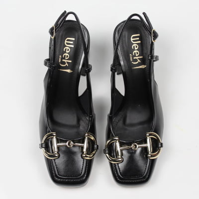 Scarpin Slingback Fivela Salto Grosso Preto Week Shoes