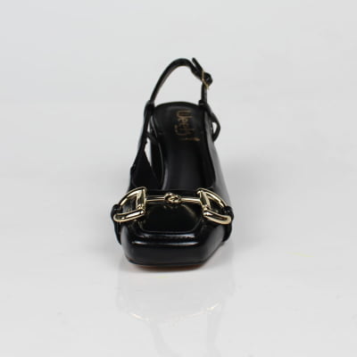 Scarpin Slingback Fivela Salto Grosso Preto Week Shoes