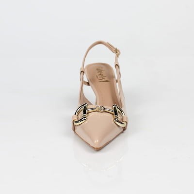 Slingback Nude Verniz Salto Fino Fivela Dourada Week Shoes