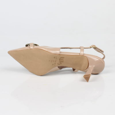 Slingback Nude Verniz Salto Fino Fivela Dourada Week Shoes