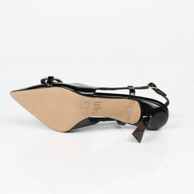 Slingback Preto Verniz Salto Fino Fivela Dourada Week Shoes