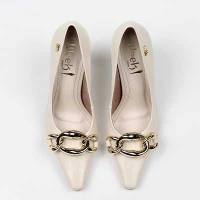 Scarpin Salto Alto Off White Corrente Dourada Week Shoes