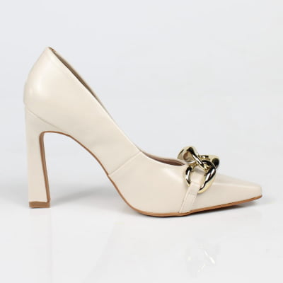 Scarpin Salto Alto Off White Corrente Dourada Week Shoes