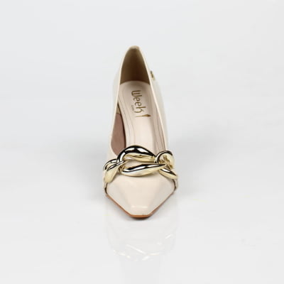 Scarpin Salto Alto Off White Corrente Dourada Week Shoes