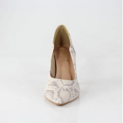 Scarpin Salto Alto Week Shoes Couro Animal Print Marfim Off White