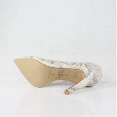 Scarpin Salto Alto Week Shoes Couro Animal Print Marfim Off White