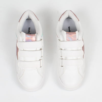 Tênis Feminino Week Shoes Velcro Branco e Rosé Metalizado